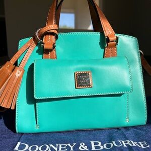 Dooney & Bourke  (Jade) Leather Satchel with Tan Trim and Tassel